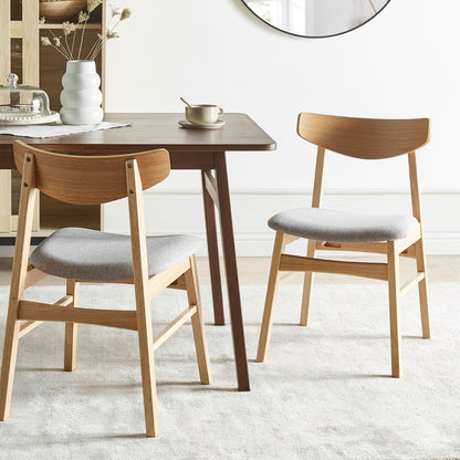 Dining Chairs Set Of 2 Light Rubberwood Frame Grey Fabric