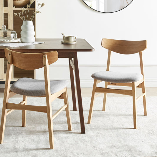 Dining Chairs Set Of 2 Light Rubberwood Frame Grey Fabric