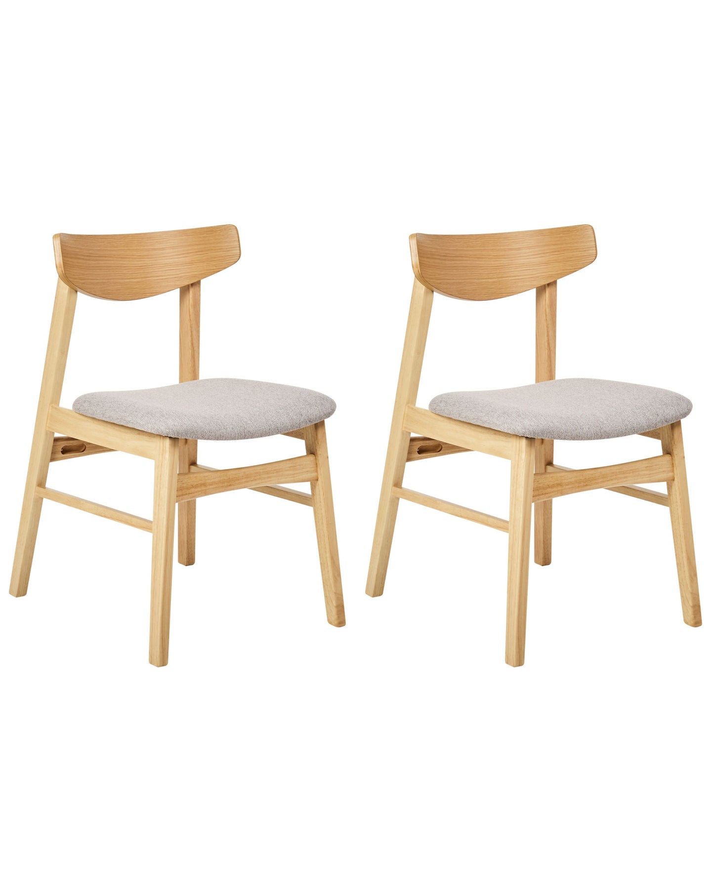 Dining Chairs Set Of 2 Light Rubberwood Frame Grey Fabric