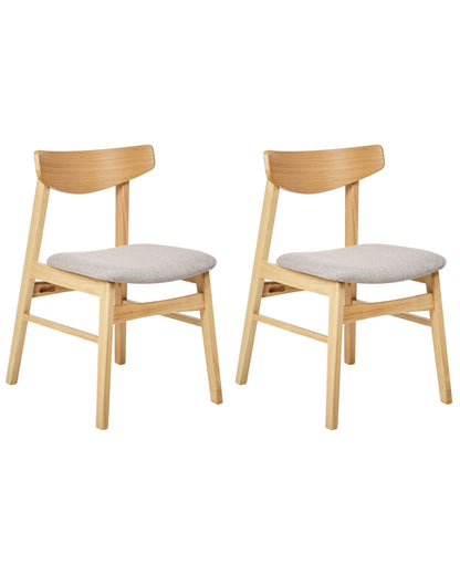 Dining Chairs Set Of 2 Light Rubberwood Frame Grey Fabric
