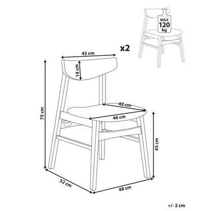Dining Chairs Set Of 2 Light Rubberwood Frame Grey Fabric