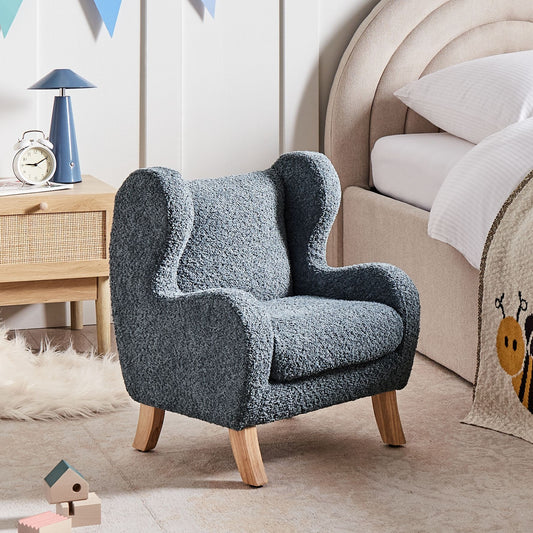 Boucle Armchair With Armrests Dark Blue Chair For Children