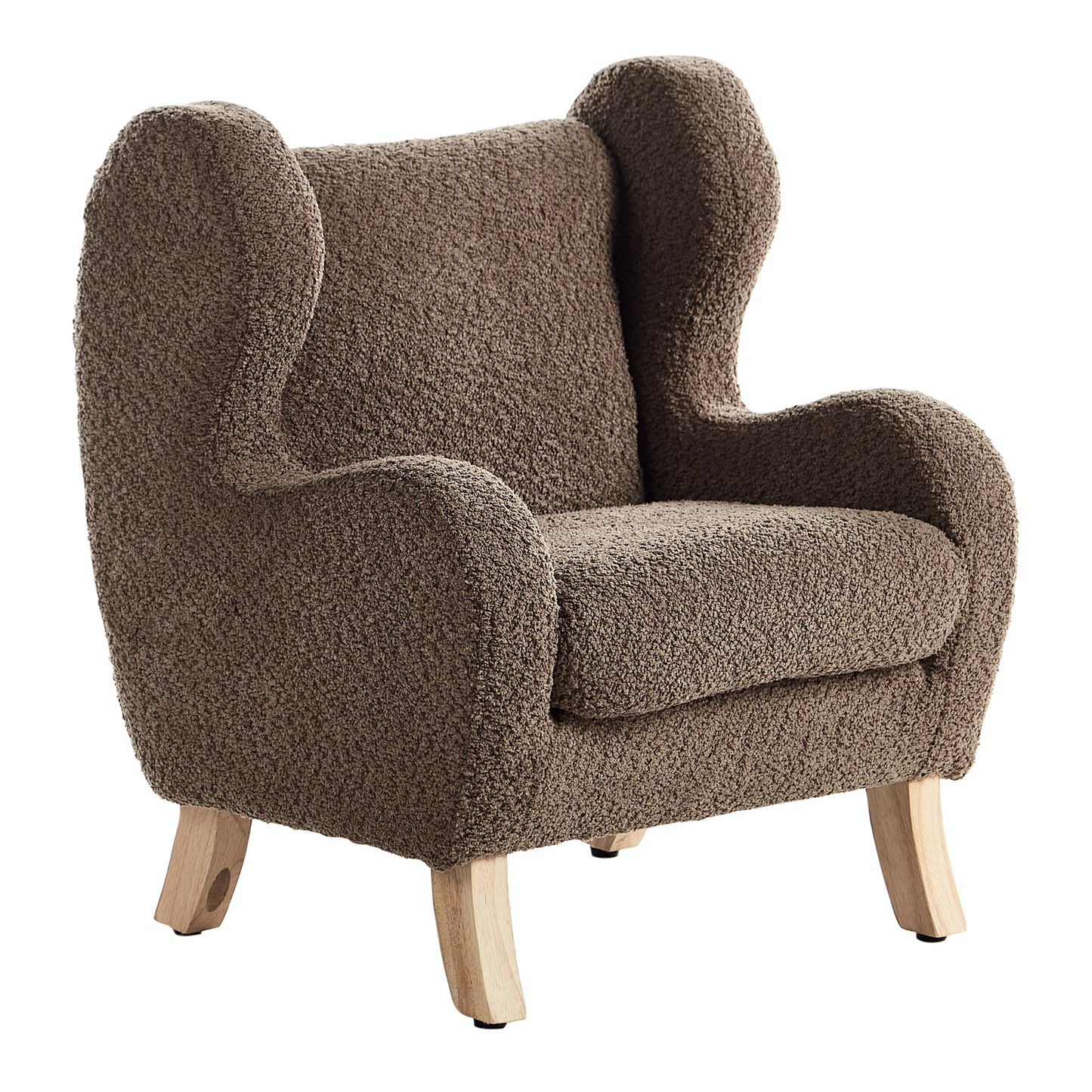 Boucle Armchair for Kids Brown Upholstery with Armrests Modern Nursery Chair