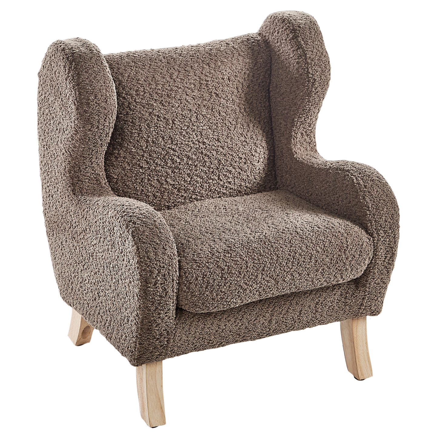 Boucle Armchair for Kids Brown Upholstery with Armrests Modern Nursery Chair
