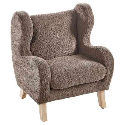 Boucle Armchair for Kids Brown Upholstery with Armrests Modern Nursery Chair