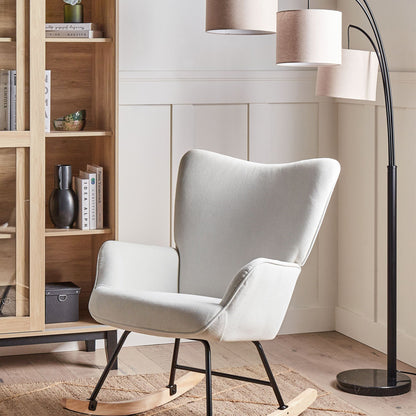 Aura Living Rocking Armchair Off White Jumbo Cord With Black Metal Legs