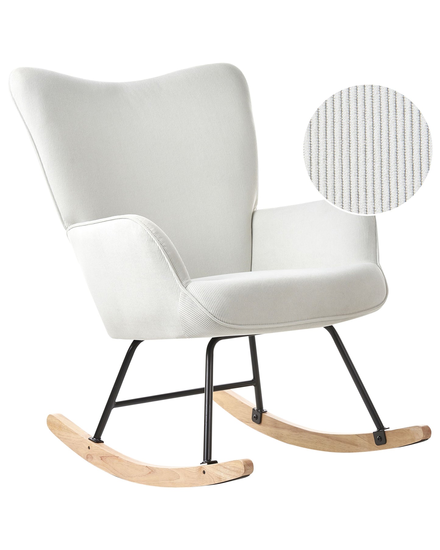 Aura Living Rocking Armchair Off White Jumbo Cord With Black Metal Legs