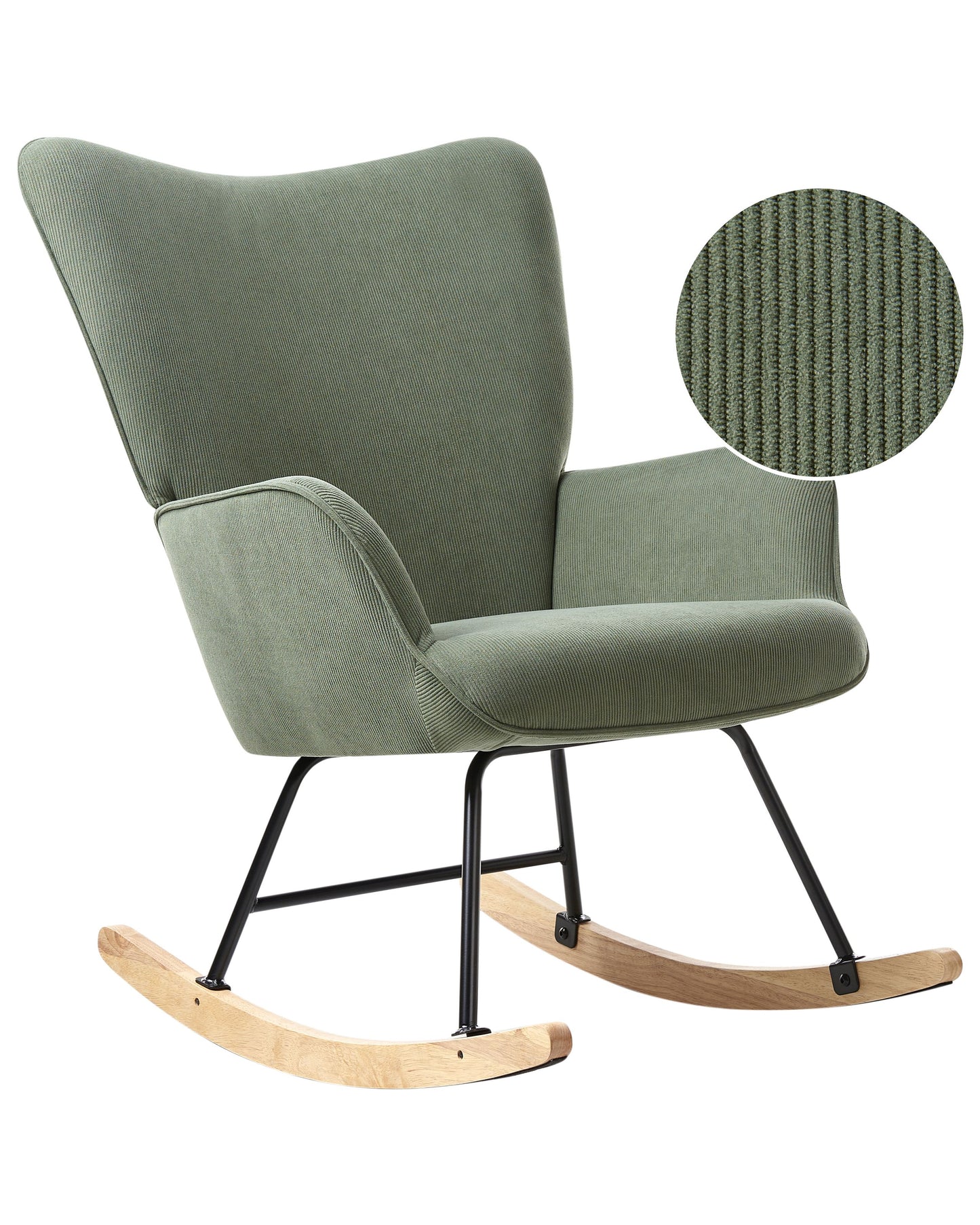 Home Rocking Armchair Green Jumbo Cord Upholstery Black Legs
