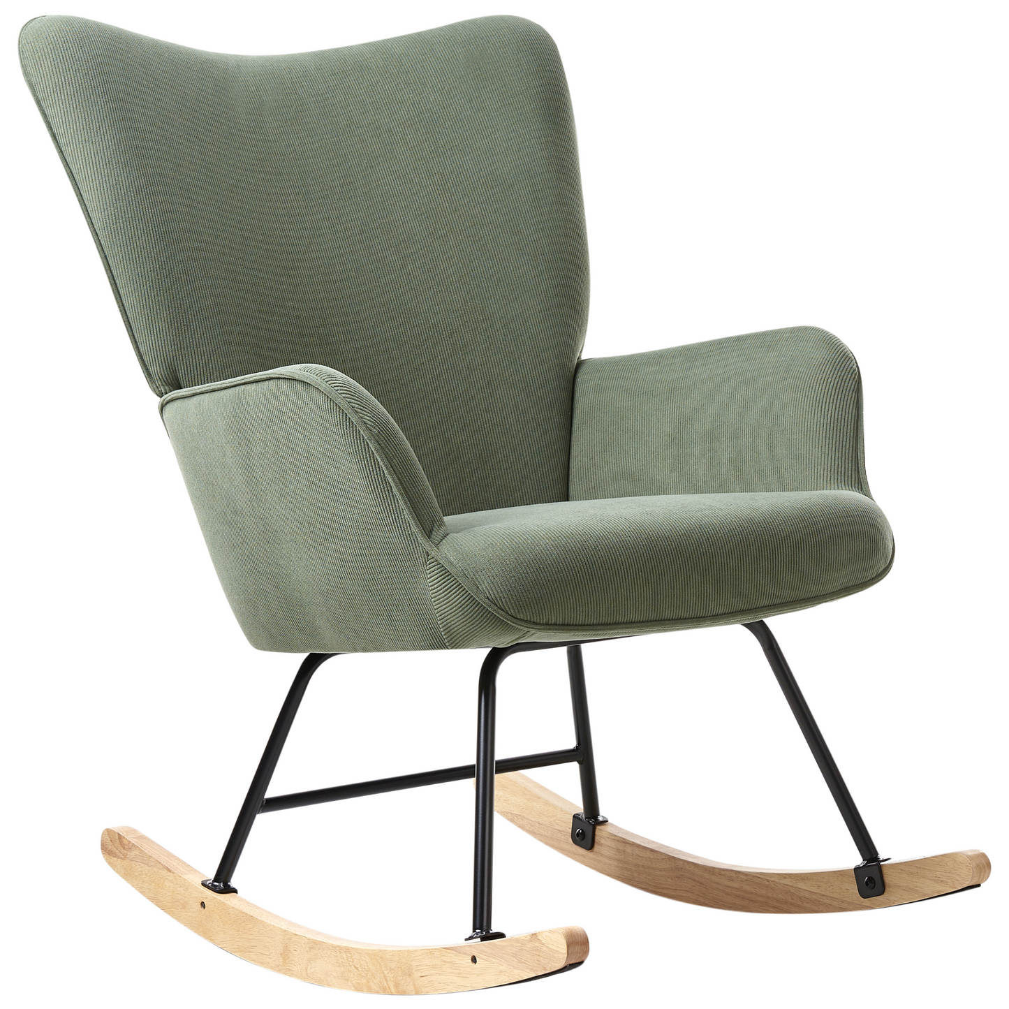Home Rocking Armchair Green Jumbo Cord Upholstery Black Legs