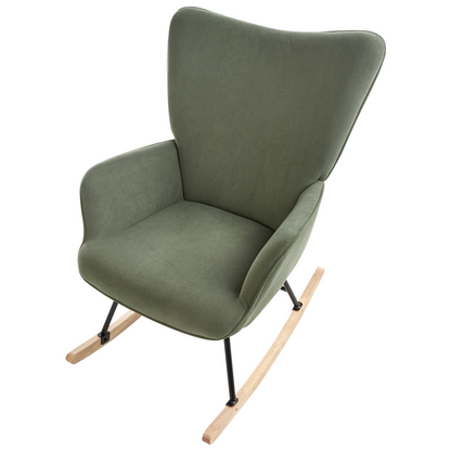 Home Rocking Armchair Green Jumbo Cord Upholstery Black Legs