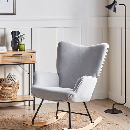 Rocking Armchair Light Blue Jumbo Cord Upholstery