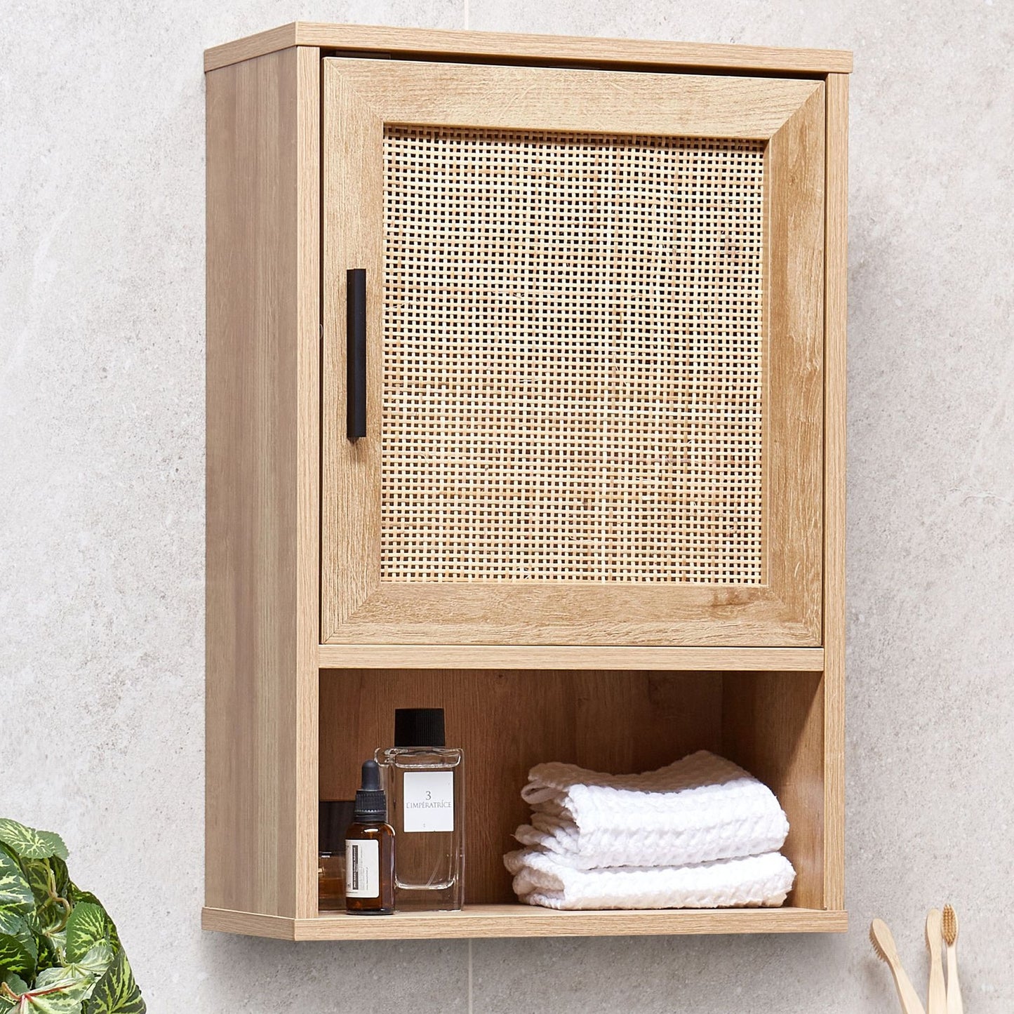 Light Brown Particle Board Cabinet 40 x 60cm Rattan Front