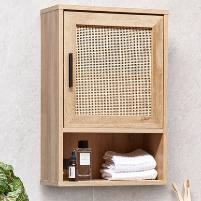 Light Brown Particle Board Cabinet 40 x 60cm Rattan Front