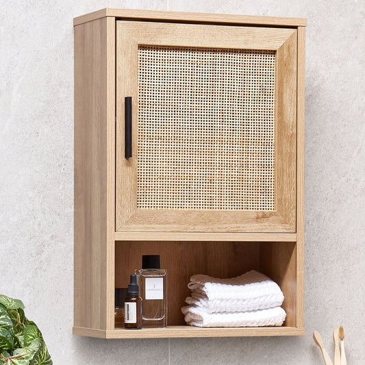 Light Brown Particle Board Cabinet 40 x 60cm Rattan Front