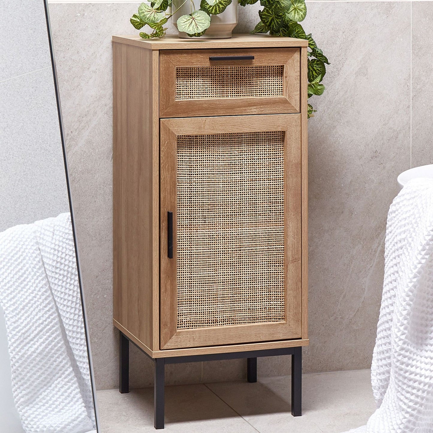 Bathroom Cabinet Light Brown 40 x 92cm Rattan Front Braided