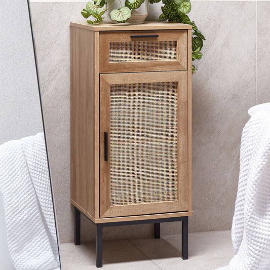 Bathroom Cabinet Light Brown 40 x 92cm Rattan Front Braided