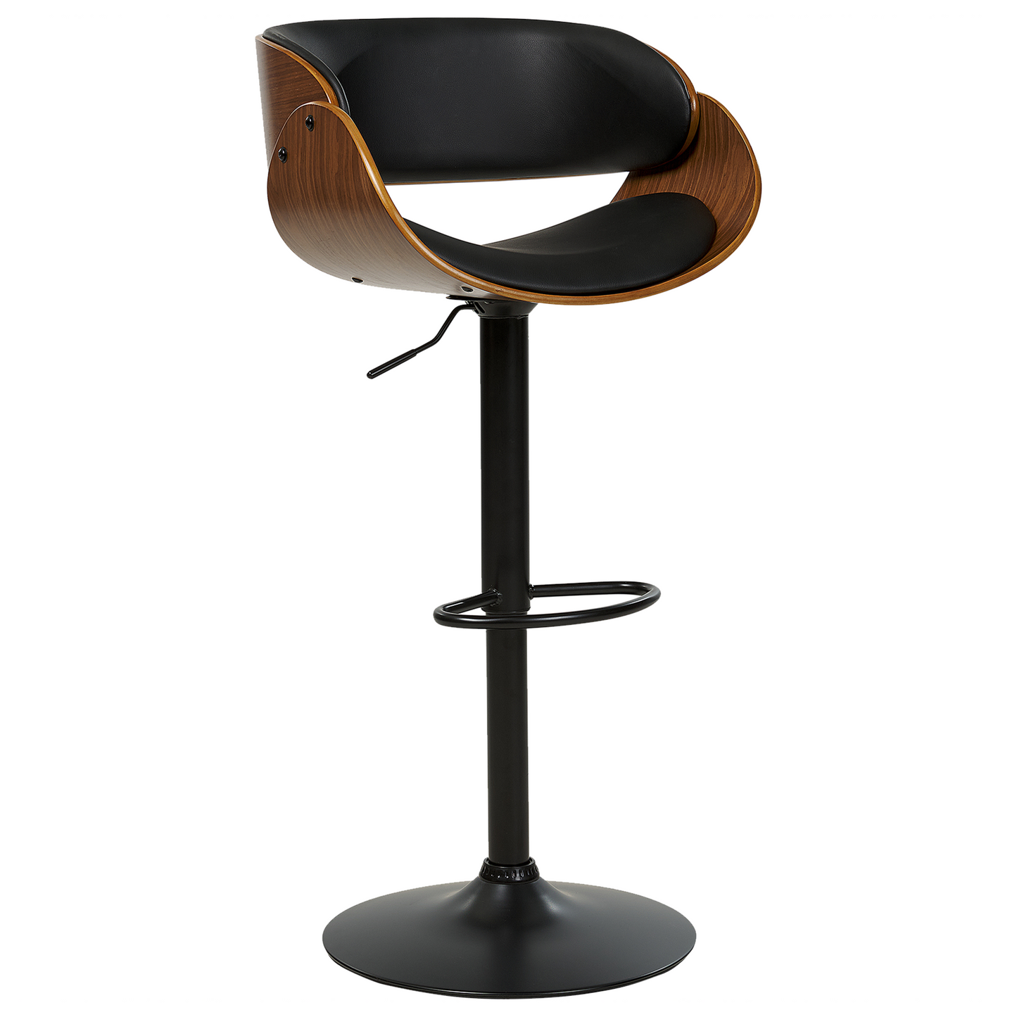 Bar Stools Set of 2 Dark Wood Black Faux Leather Gas Lift
