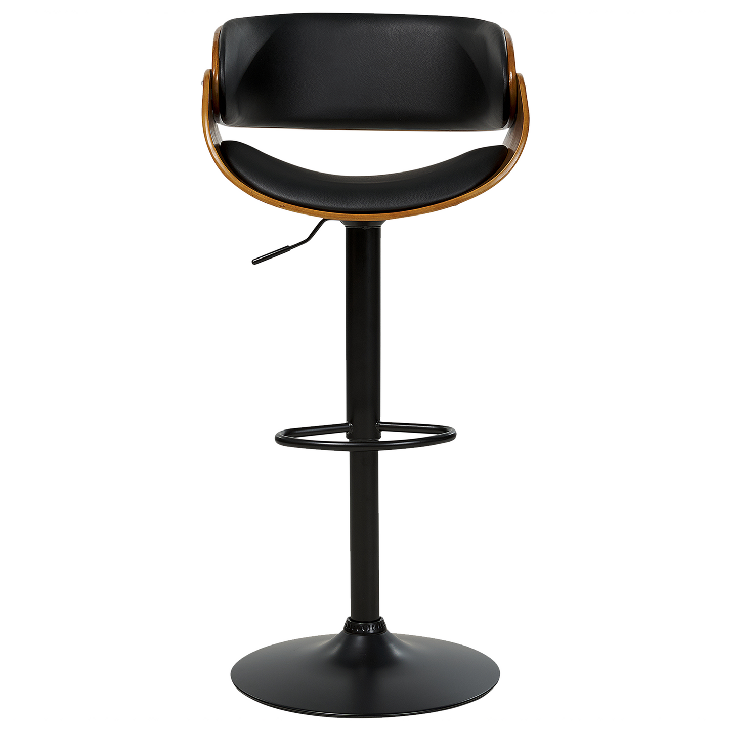 Bar Stools Set of 2 Dark Wood Black Faux Leather Gas Lift