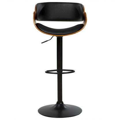 Bar Stools Set of 2 Dark Wood Black Faux Leather Gas Lift
