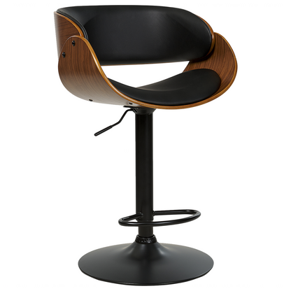 Bar Stools Set of 2 Dark Wood Black Faux Leather Gas Lift