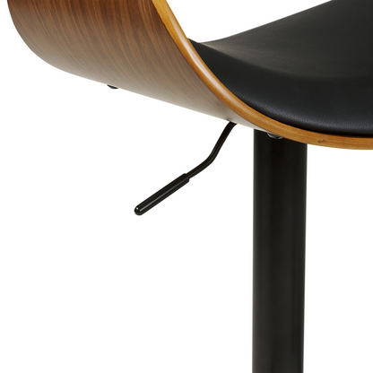 Bar Stools Set of 2 Dark Wood Black Faux Leather Gas Lift