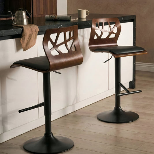 Set of 2 Bar Stools Brown Faux Leather Swivel Height Adjustable
