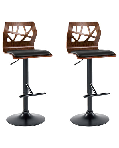 Set of 2 Bar Stools Brown Faux Leather Swivel Height Adjustable