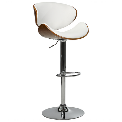 Modern Swivel Bar Stools Set Of 2 Dark Wood White Faux Leather