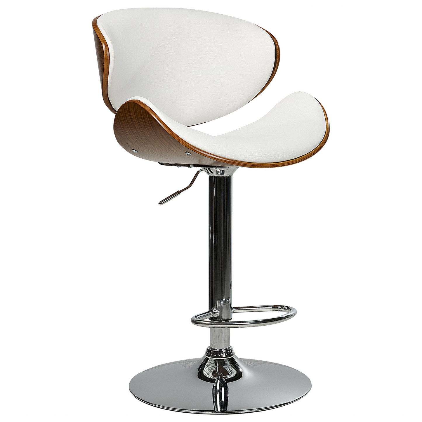 Modern Swivel Bar Stools Set Of 2 Dark Wood White Faux Leather