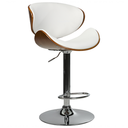 Modern Swivel Bar Stools Set Of 2 Dark Wood White Faux Leather