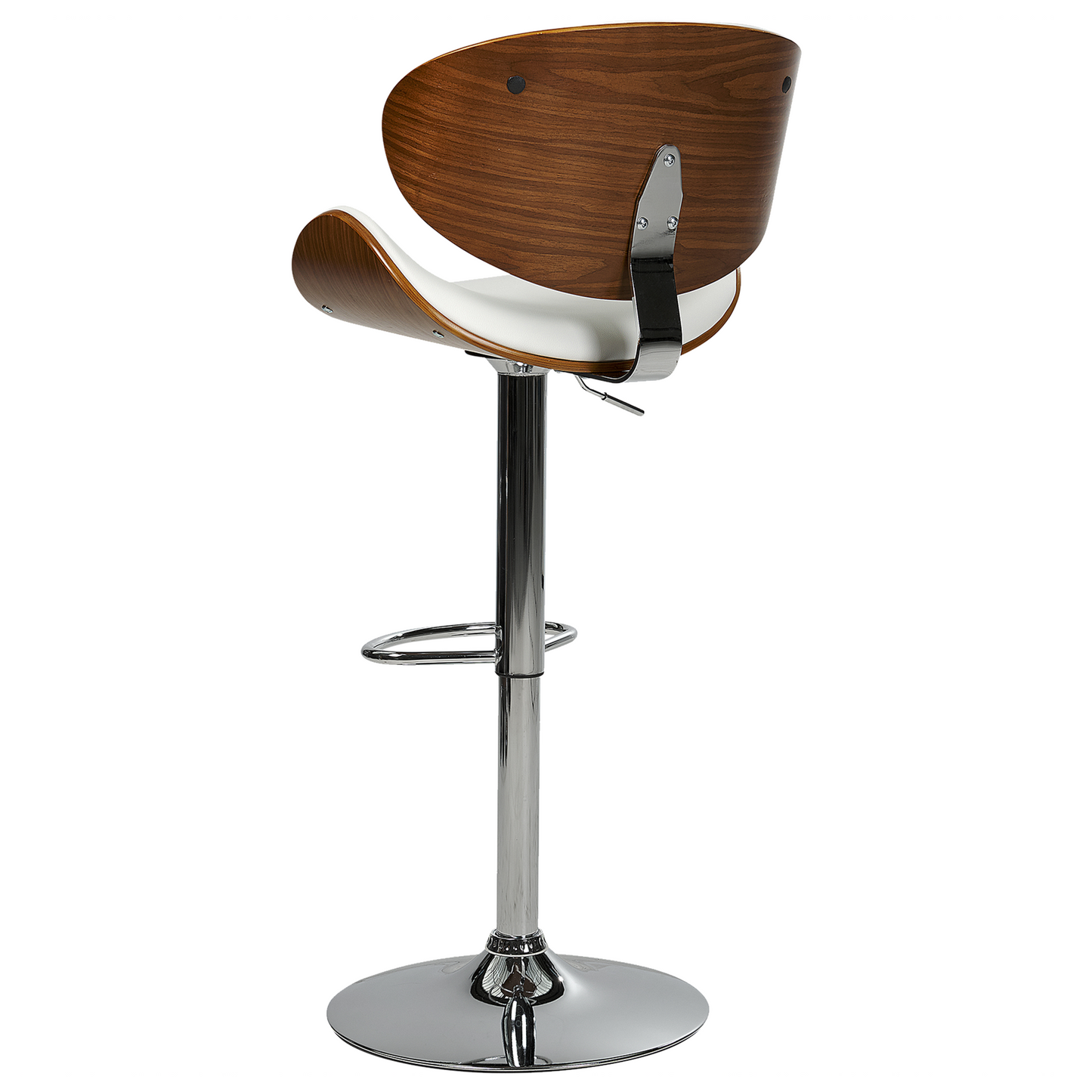 Modern Swivel Bar Stools Set Of 2 Dark Wood White Faux Leather
