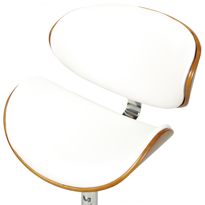 Modern Swivel Bar Stools Set Of 2 Dark Wood White Faux Leather
