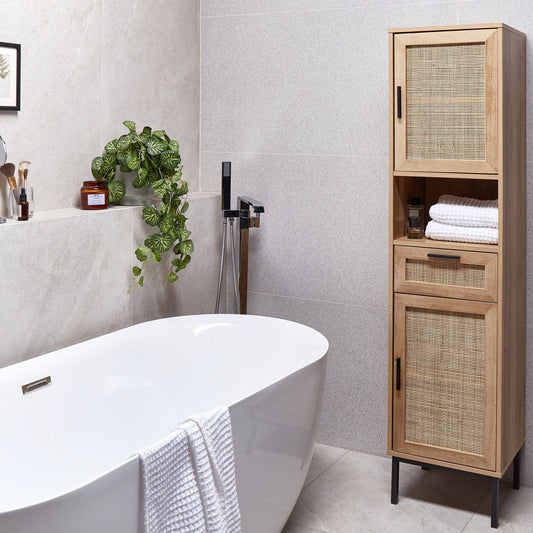 Bathroom Cabinet With Rattan Front Braided Design 40 x 165cm