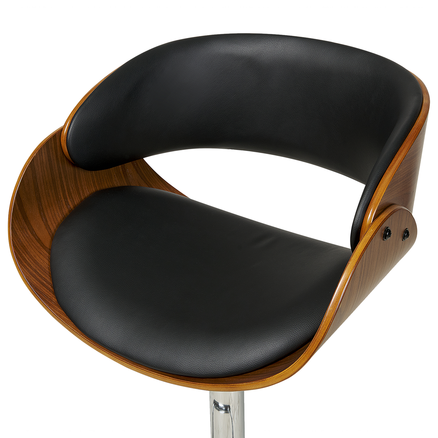Set of 2 Dark Wood Bar Stools With Black Faux Leather Seats