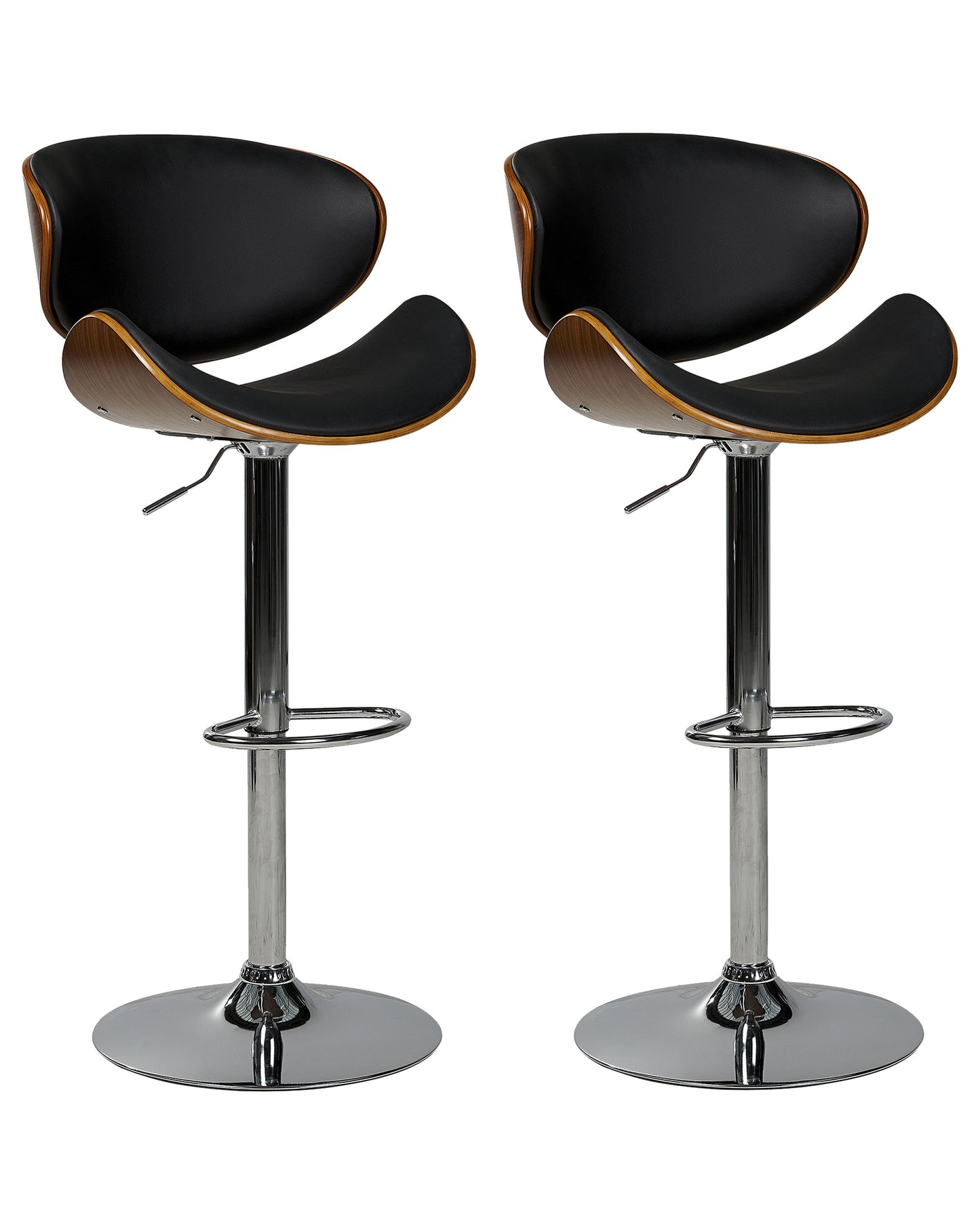 Modern Swivel Bar Stools Set Of 2 Dark Wood Black Faux Leather