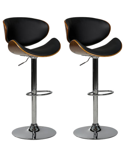 Modern Swivel Bar Stools Set Of 2 Dark Wood Black Faux Leather