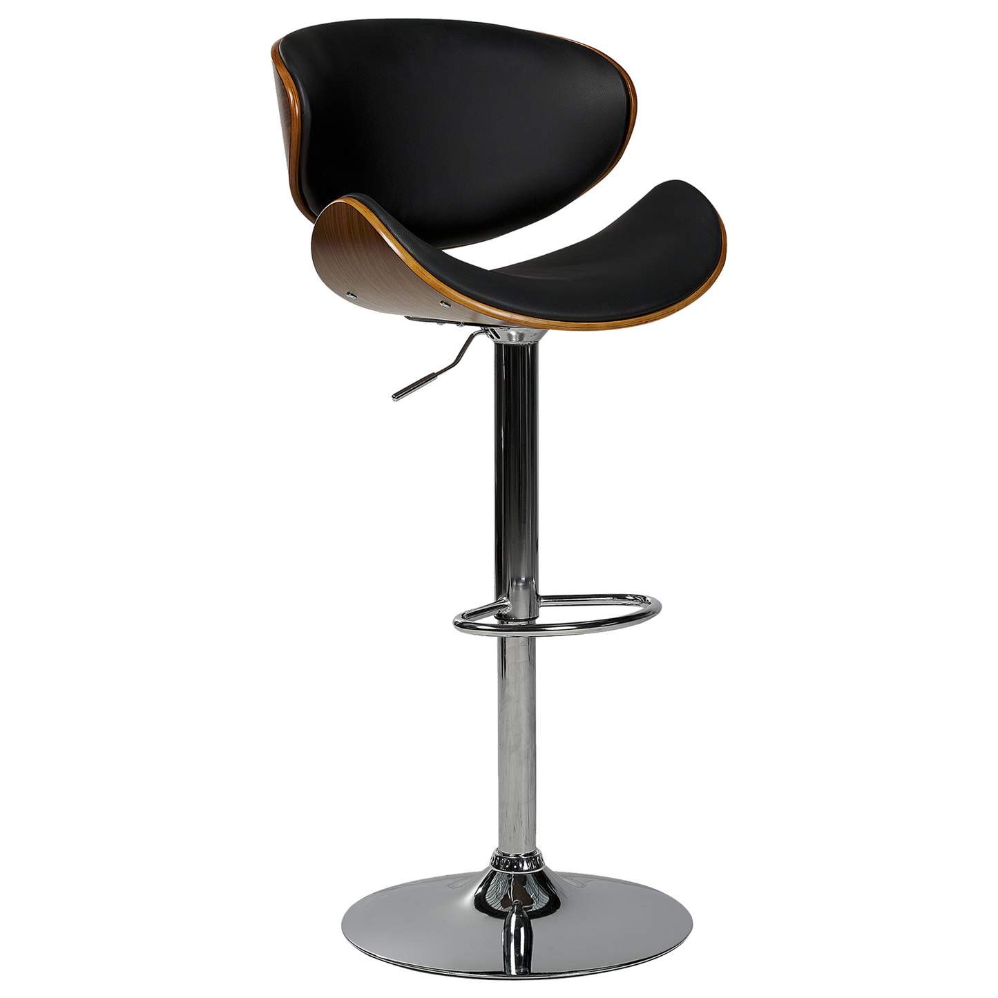 Modern Swivel Bar Stools Set Of 2 Dark Wood Black Faux Leather