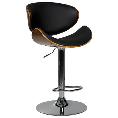 Modern Swivel Bar Stools Set Of 2 Dark Wood Black Faux Leather