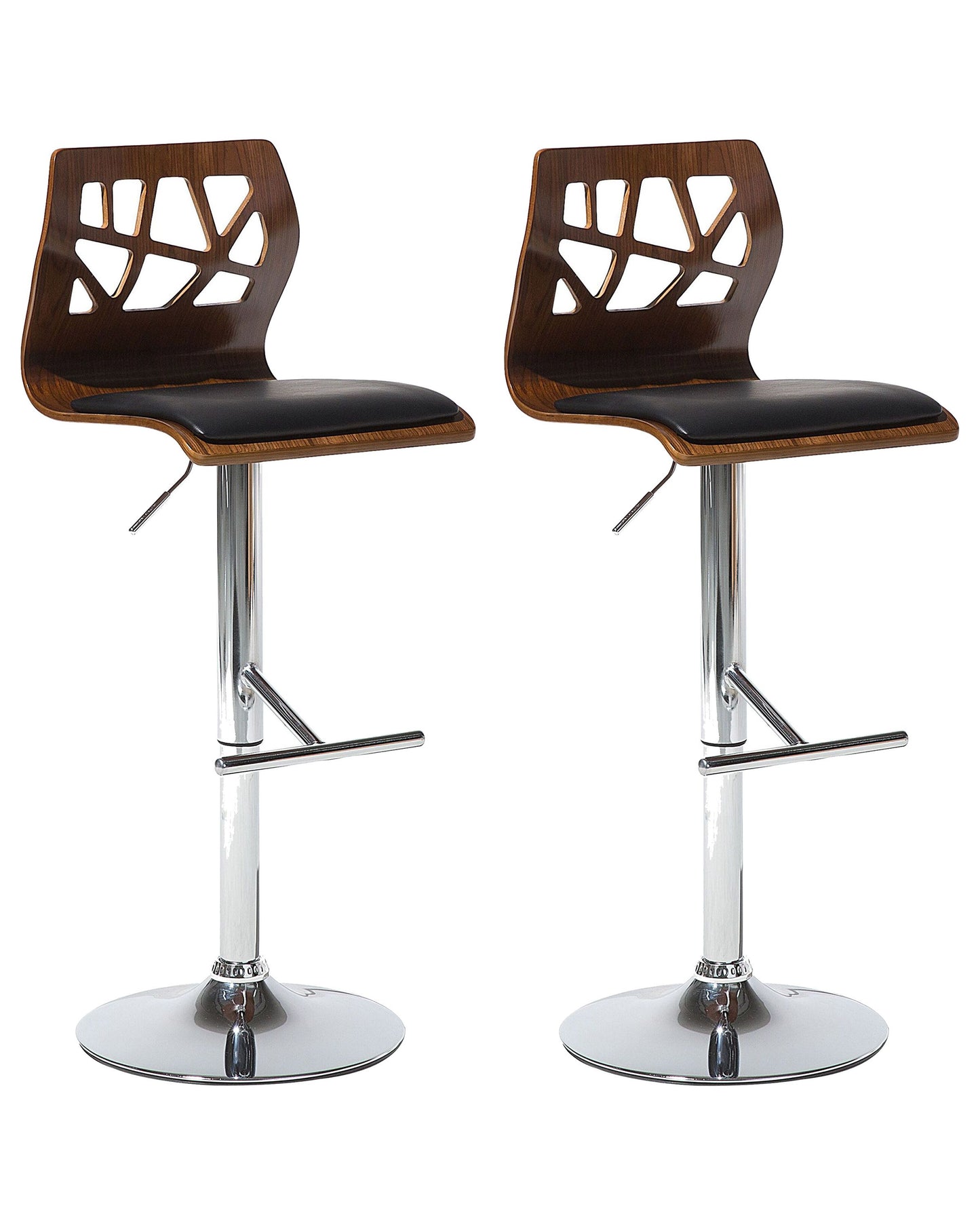 Bar Stools Set of 2 Dark Brown Faux Leather Swivel Gas Lift