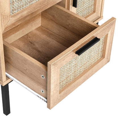 Bathroom Cabinet Light Brown 60 x 60cm Rattan Front Boho Design With Drawers And Cupboard Storage