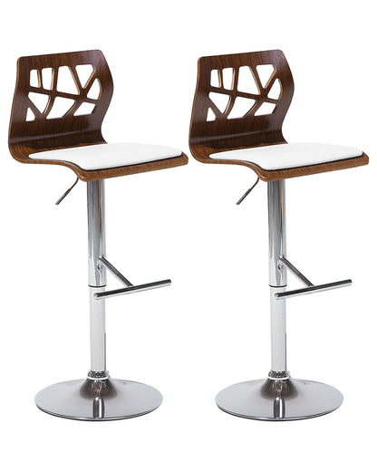 2 Pc Bar Stool Set Dark Brown White Faux Leather Gas Lift