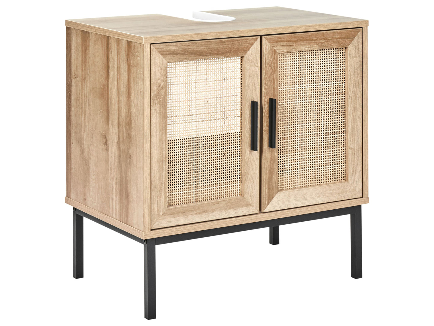 Bathroom Cabinet Light Brown Particle Board Rattan Front Braided 60 X 60cm Boho Design