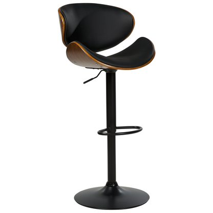 Set Of 2 Dark Wood Bar Stools Black Faux Leather Adjustable