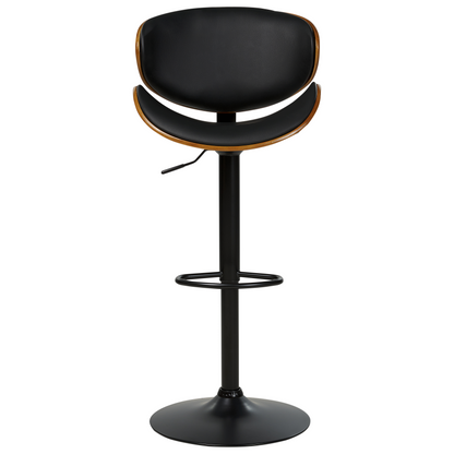 Set Of 2 Dark Wood Bar Stools Black Faux Leather Adjustable