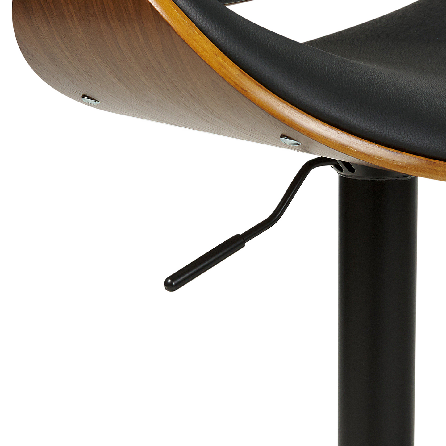 Set Of 2 Dark Wood Bar Stools Black Faux Leather Adjustable