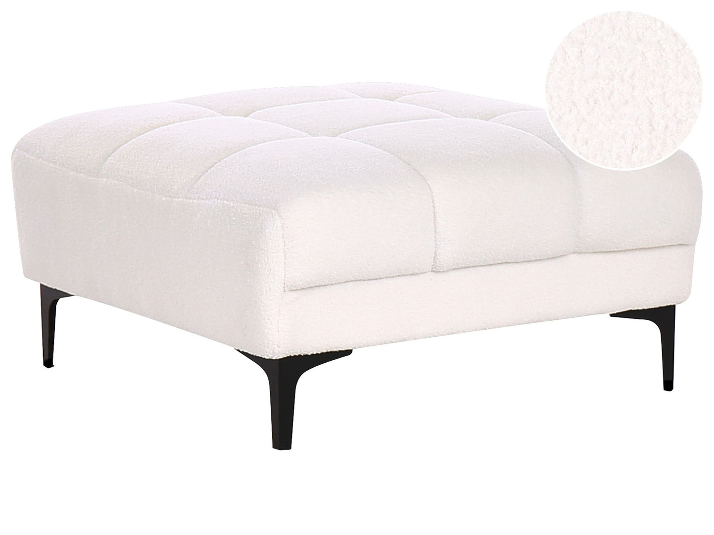 Ottoman White Boucle 80 x 88 x 41cm Tufted Footstool Sofa End for Living Room Decor