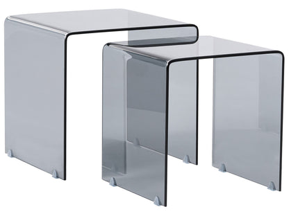 Nest Of 2 Side Tables Black Rectangular Glass Minimalist