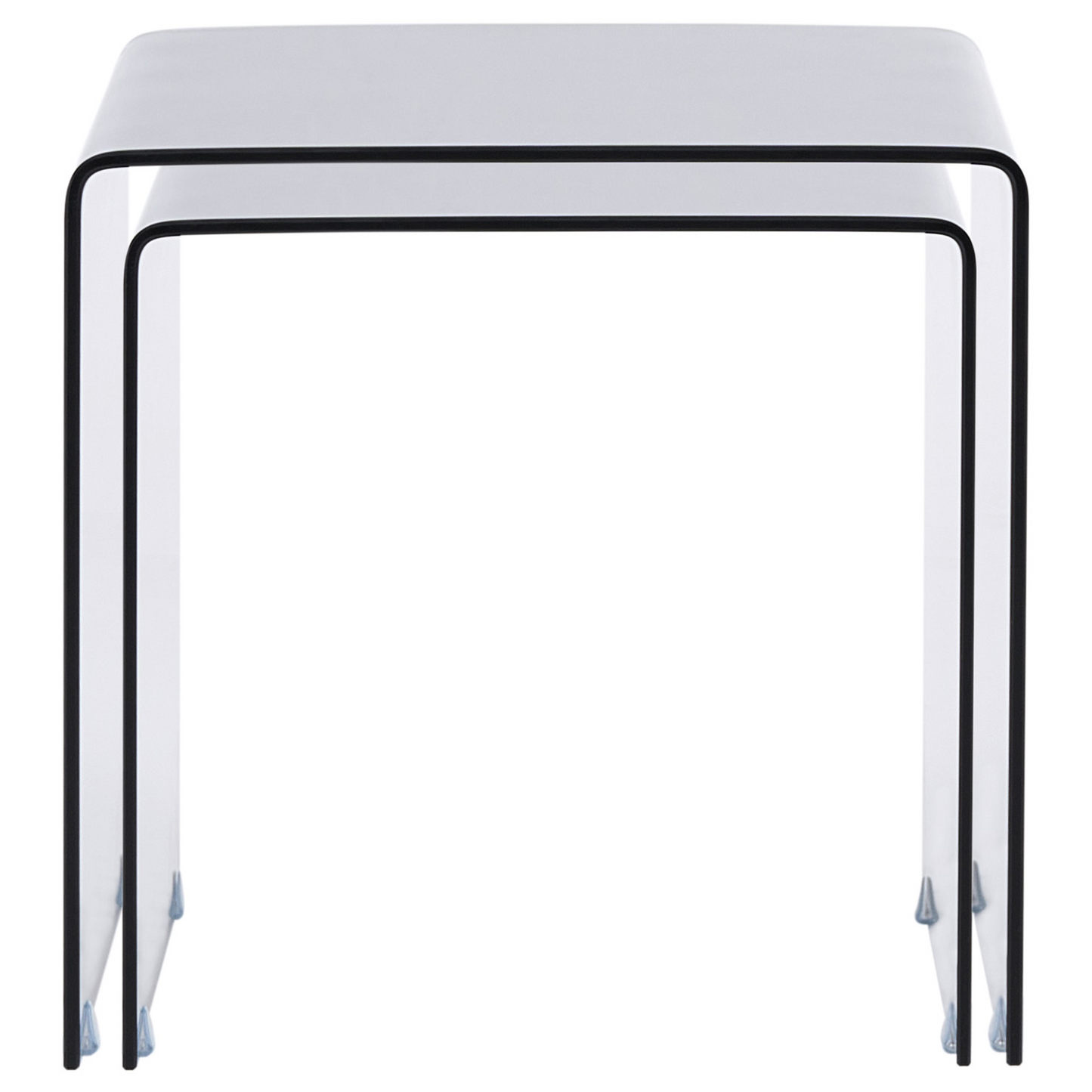 Nest Of 2 Side Tables Black Rectangular Glass Minimalist