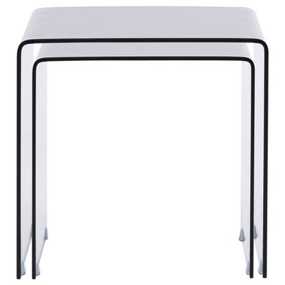 Nest Of 2 Side Tables Black Rectangular Glass Minimalist