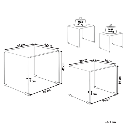Nest Of 2 Side Tables Black Rectangular Glass Minimalist